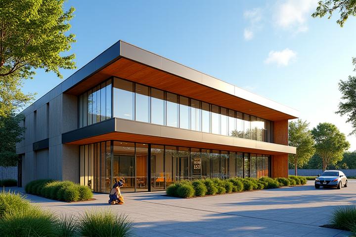 Exterior view of Vital Loom Austin office building against a blue sky, welcoming and professional.