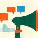 Stylized icon of a megaphone and speech bubbles, representing effective communication.