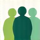 Stylized icon of three people connected, representing social support.