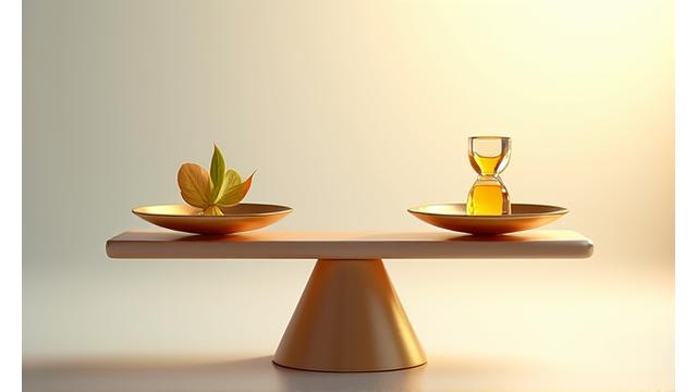 A balanced scale with symbols representing hormones, indicating balance.