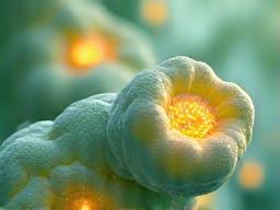 A stylized gut microbiome illustration, representing digestive health.