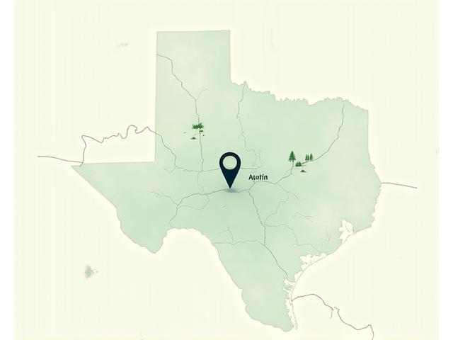 Stylized map highlighting Austin, Texas with points of interest related to wellness, showing the surrounding Texas region.