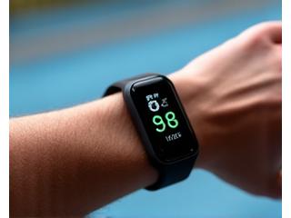 A modern fitness tracker displaying heart rate data on a wrist, surrounded by subtle motion blur.